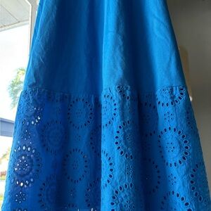 Mango Vibrant Blue Eyelet Maxi Dress
